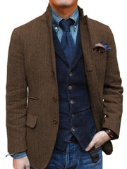 Classic Two-Button Tweed Sport Blazer For Men In Plus Sizes