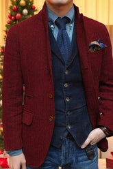 Classic Two-Button Tweed Sport Blazer For Men In Plus Sizes