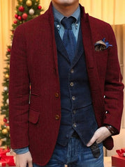 Classic Two-Button Tweed Sport Blazer For Men In Plus Sizes