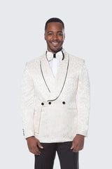 Classic White Jacquard Shawl Lapel Prom Blazer for Men