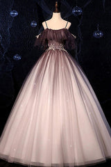 Coffee One Shoulder Tulle Long Prom Gown Formal Dress Evening Dress