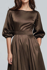 Dressystars Coffee Satin Half Sleeves A-Line Long Evening Dress