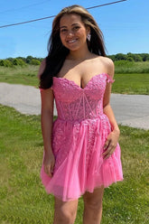 Coral Backless Homecoming Dress Short Cocktail Dress with Appliques