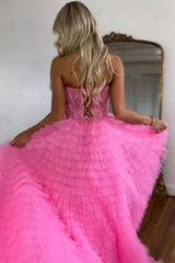 Corset Prom Dress A Line Sweetheart Tiered Long Evening Dress with Lace