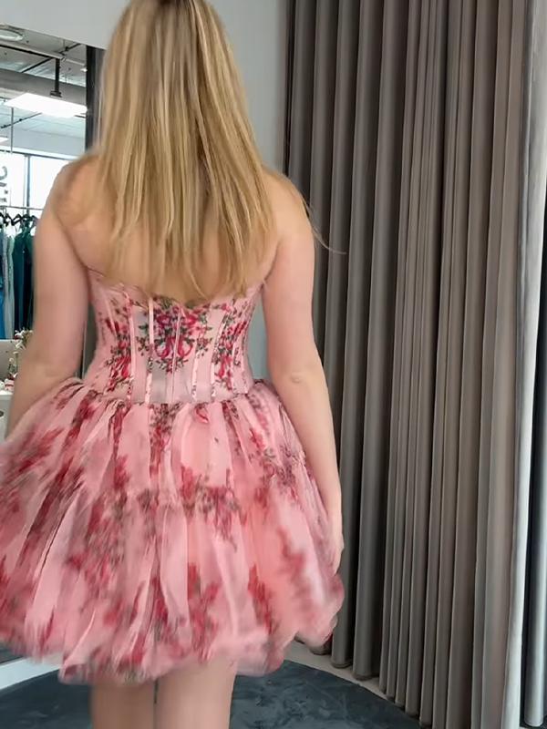 Dressystars Corset Strapless A Line Short Homecoming Dress with Ruffles