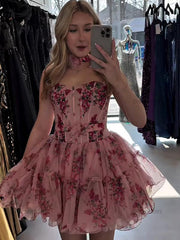 Dressystars Corset Strapless A Line Short Homecoming Dress with Ruffles