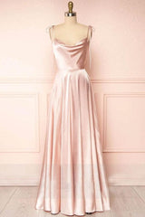 Cowl Neck Prom Dress Silk A Line Long Evening Dress
