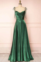 Cowl Neck Prom Dress Silk A Line Long Evening Dress