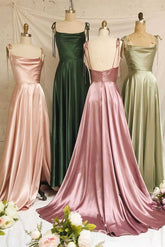 Cowl Neck Prom Dress Silk A Line Long Evening Dress