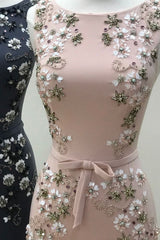 Crew Neck Prom Dress Mermaid Long Pink Evening Dress