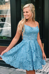 Criss Homecoming Dress Cross Lace Sky Blue Short Party Cocktail Dress