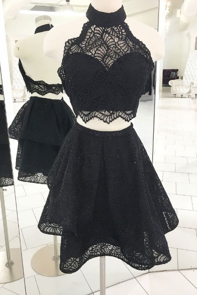 Cute Homecoming Dress Black Lace Short Party Cocktail Dress
