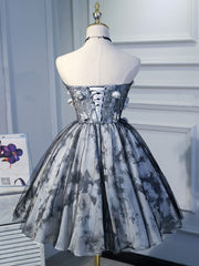 Cute Homecoming Dress Black Puffy Prom with Beaded Lace AppliquesShort Party Cocktail Dress