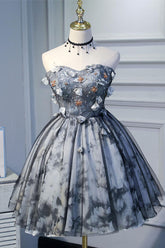 Cute Homecoming Dress Black Puffy Prom with Beaded Lace AppliquesShort Party Cocktail Dress