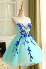 Cute Homecoming Dress Blue Organza Short Party Cocktail Dress