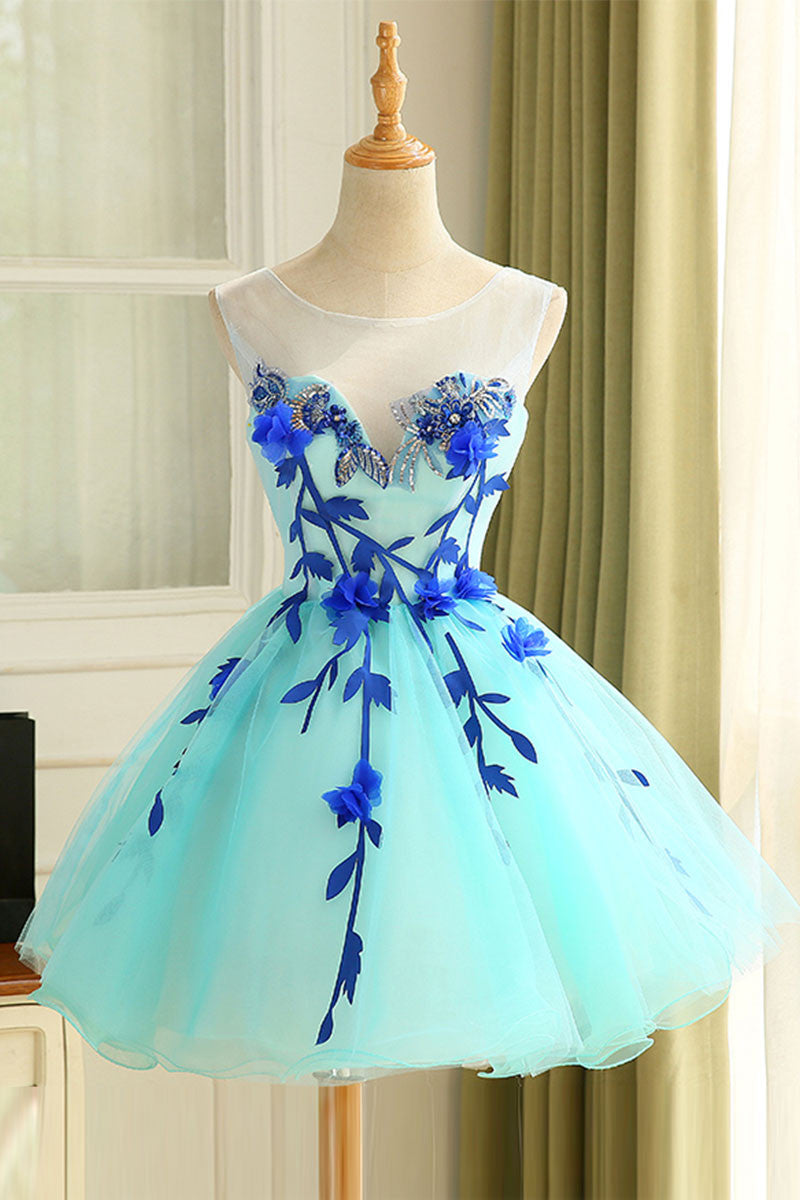 Cute Homecoming Dress Blue Organza Short Party Cocktail Dress