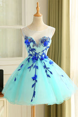 Cute Homecoming Dress Blue Organza Short Party Cocktail Dress