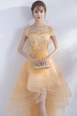 Cute Homecoming Dress Champagne Tulle High Low Short Party Cocktail Dress