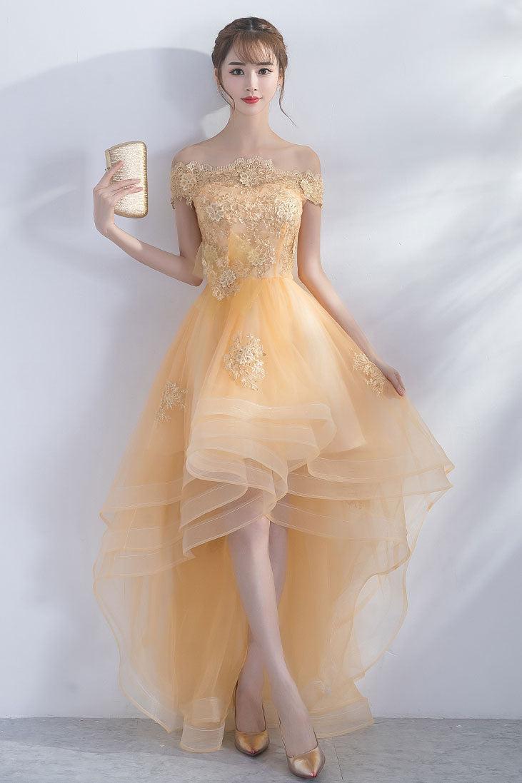 Cute Homecoming Dress Champagne Tulle High Low Short Party Cocktail Dress