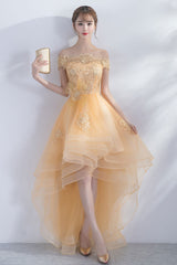 Cute Homecoming Dress Champagne Tulle High Low Short Party Cocktail Dress