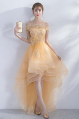 Cute Homecoming Dress Champagne Tulle High Low Short Party Cocktail Dress