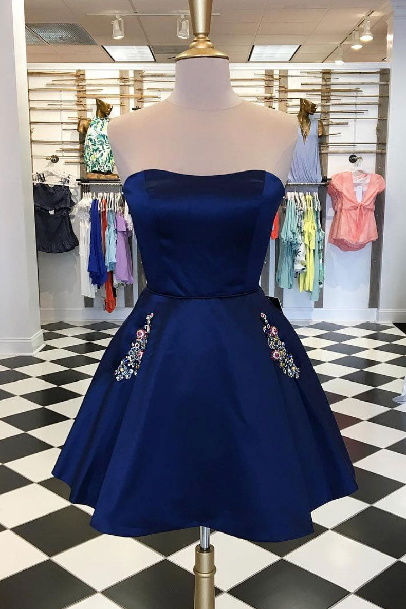 Cute Homecoming Dress Dark Blue Short Party Cocktail Dress