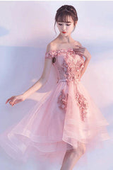 Cute Homecoming Dress Pink Tulle Lace Short Party Cocktail Dress