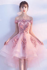 Cute Homecoming Dress Pink Tulle Lace Short Party Cocktail Dress