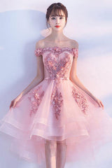 Cute Homecoming Dress Pink Tulle Lace Short Party Cocktail Dress