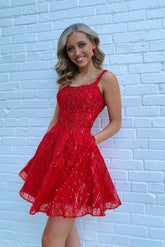 Cute Homecoming Dress Red A Line Tulle Zipper Back Short Party Cocktail Dress
