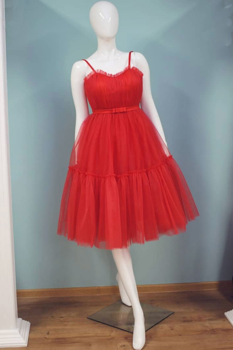 Cute Homecoming Dress Red Tulle Short Party Cocktail Dress