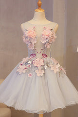 Cute Homecoming Dress Round Neck Applique Short Party Cocktail Dress