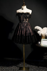 Cute Homecoming Dress Strapless Black Tulle Short Party Cocktail Dress