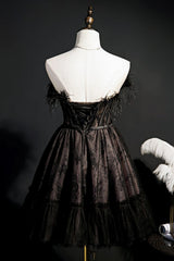 Cute Homecoming Dress Strapless Black Tulle Short Party Cocktail Dress