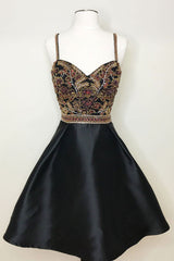 Cute Homecoming Dress Sweetheart Neck Black Beaded Short Party Cocktail Dress