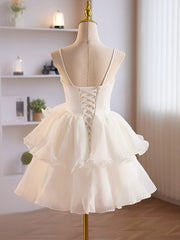 Cute Homecoming Dress Sweetheart Neck Organza White Short Party Cocktail Dress