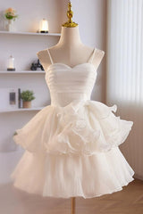 Cute Homecoming Dress Sweetheart Neck Organza White Short Party Cocktail Dress