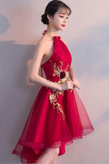 Cute Homecoming Dress Tulle Lace Appliques Burgundy Short Party Cocktail Dress