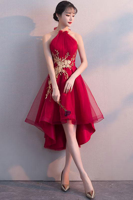 Cute Homecoming Dress Tulle Lace Appliques Burgundy Short Party Cocktail Dress