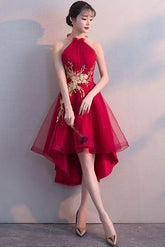 Cute Homecoming Dress Tulle Lace Appliques Burgundy Short Party Cocktail Dress