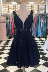 Cute Homecoming Dress V Neck Lace Tulle Black Short Party Cocktail Dress