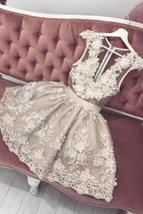Cute Homecoming Dress V Neck Tulle Lace Short Party Cocktail Dress