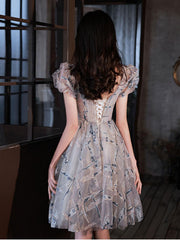 Cute Homecoming Dress V Neck Tulle Sequin Short Party Cocktail Dress