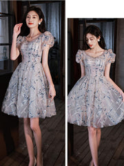 Cute Homecoming Dress V Neck Tulle Sequin Short Party Cocktail Dress