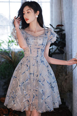 Cute Homecoming Dress V Neck Tulle Sequin Short Party Cocktail Dress