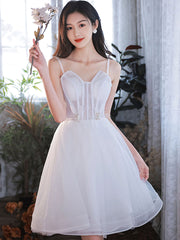 Cute Homecoming Dress White Tulle Short Party Cocktail Dress