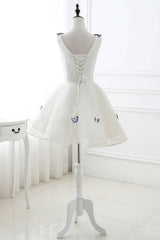 Cute Homecoming Dress White V Neck Short Party Cocktail Dress