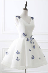 Cute Homecoming Dress White V Neck Short Party Cocktail Dress