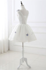 Cute Homecoming Dress White V Neck Short Party Cocktail Dress
