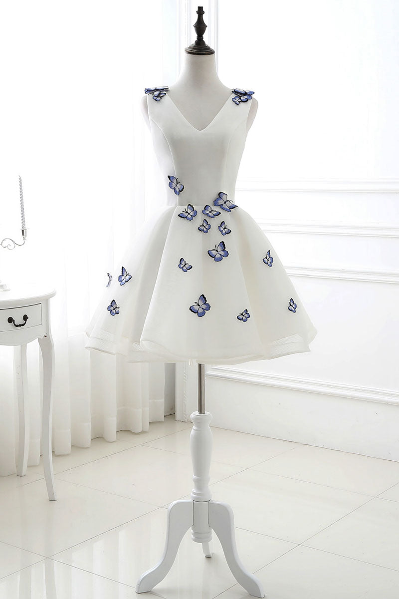Cute Homecoming Dress White V Neck Short Party Cocktail Dress